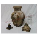 Bear & Frog Figurines & Terracotta Jar / Vase