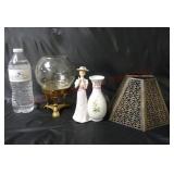 Orb w Stand, Vase & Pressed Metal Lamp Shade