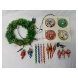 Vintage Lighted Tinsel Wreath & Ornaments