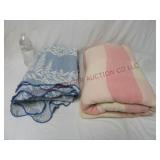 Vintage Bed Cover / Tablecloth & Striped Blanket