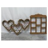 Woven Wicker Hearts & Wooden Wall Shelf