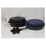 Enameled Metal Roasters & Cast Iron Snowflake Pan