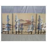 Vintage 1980s Textured Fabric 3-Pc Wall Art Set