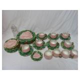 Zaccagnini Pottery Pink Rose Cups Saucers & Plates
