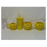 Starbucks Cup & (3) Smiley Face Mugs