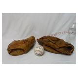 All Star & Wilson Gloves, Signed Braves Baseball