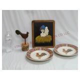 Rooster Plates, Painted Chalkboard & Decor