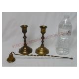 Vintage Brass Candlesticks & Candle Snuffer