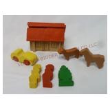 Vintage Miniature Wooden House, Car & Figures