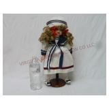Vintage Geppeddo 16" Porcelain Doll w Stand