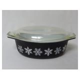 Vintage Black Snowflake Pyrex Casserole w/ Lid