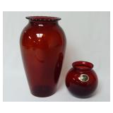 Lot of 2 Anchor Hocking Ruby Red Glass Vases