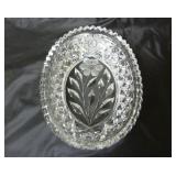 8" Oval Floral Cut? Glass Bowl / Dish