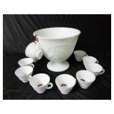 Indiana Milk Glass Pebble & Leaf Punch Bowl & Cups