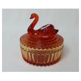 Vintage Jeanette Glass Swan Covered Powder Dish