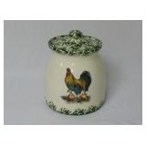 Green Spongeware Rooster Canister 8.5" Tall