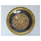 Round Gold Framed Embroidered Silk Needlepoint