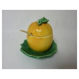Vintage Orange Marmalade Jelly Dish Jar w/ Spoon