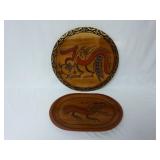 (2) Cocle Panama Indian Folk Art Wood Chargers