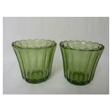 Set of 2 Green Glass Flower Pots / Vases