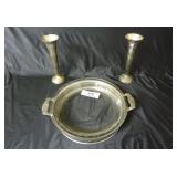 Pyrex Pie Plate w/ Stand & Metal Bud Vases