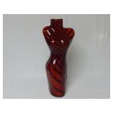 Black & Red Swirled Art Glass Female Form Vase