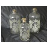Set of Vintage Cork Stopper Frosted Glass Bottles