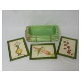 Asparagus Dish & (3) Framed Watercolors