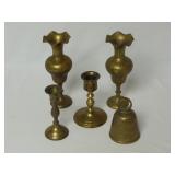 Lot of Brass ~ Bell, Candle Holders & Vases