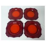 Set of 4 Vintage Ruby Red Glass Plates