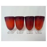 Set of Vintage Ruby Red & Clear Glass Goblets