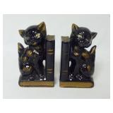 Mid-Century Black & Gold Cat Bookends ~ 5.5" Tall