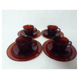 12 Piece Set of Ruby Red Arcoroc France Glassware