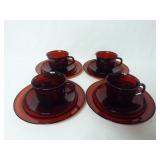 12 Piece Set of Ruby Red Arcoroc France Glassware