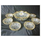 Vintage Pressed Glass Serving Bowl & (6) Sm Bowls