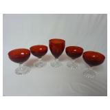 Vintage Ruby Red & Clear Bubble Footed Glasses