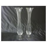 Set of 2 Vintage Cut Glass Fluted Bud Vases