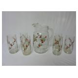 Vintage Red Rose Tea Pitcher & Glasses Set