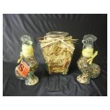 (2) Glass Roosters & (1) Canister