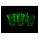 Set of 6 Green Uranium Glass 4" Juice Glasses