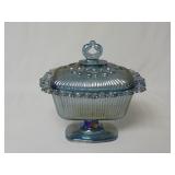 Indiana Glass Lace Edge Blue Carnival Candy Dish