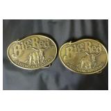(2) Vintage Big Red Chewing Tobacco Belt Buckles