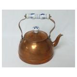 Copper Tea Pot Kettle w/ Blue & White Handle