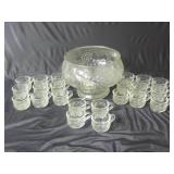 Jeannette Fruit Clear Punch Bowl & 22 Cups