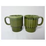 (2) Green Drip Glazed Stackable Mugs Japan