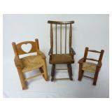 Lot of 3 Doll Rocking Chairs