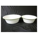 Set of 2 Vintage Green & White Enamel Pans