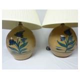 (2) Primitive Style Stoneware Pottery Table Lamps