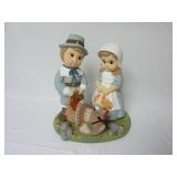 11" Tall Ceramic Thanksgiving Boy & Girl w/ Turkey