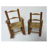 Lot of 2 Small Wooden Doll Rocking Chairs